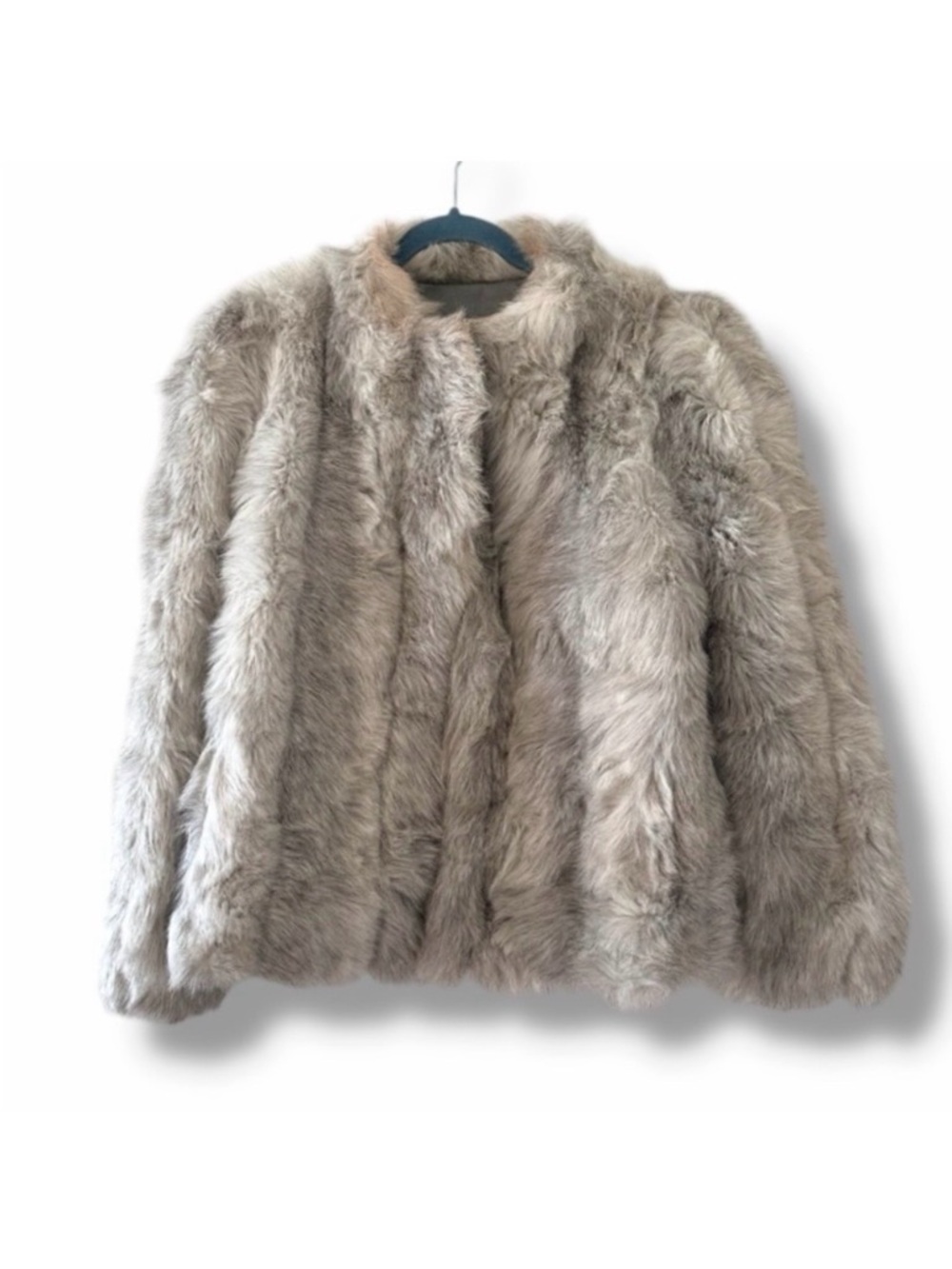 Vintage 80s Jordache Gray/Ivory Faux Fur Coat Fully Lined Womens Size Small RARE